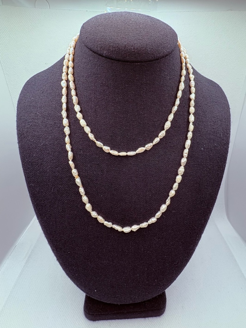 Vintage Delicate Long Rice Pearl Necklace 32” Layer Stack No Closure - Picture 3 of 4